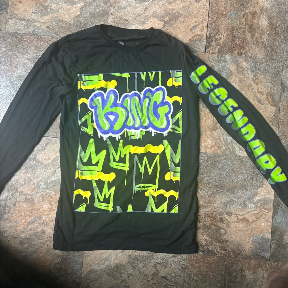 Black and Yellow Long Sleeve Tee with Graffiti Design
